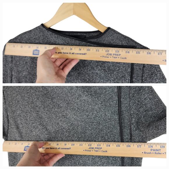 Zara S Womens Cardigan Sweater Gray Black Oversized Open Front Faux Leather - Picture 4 of 13